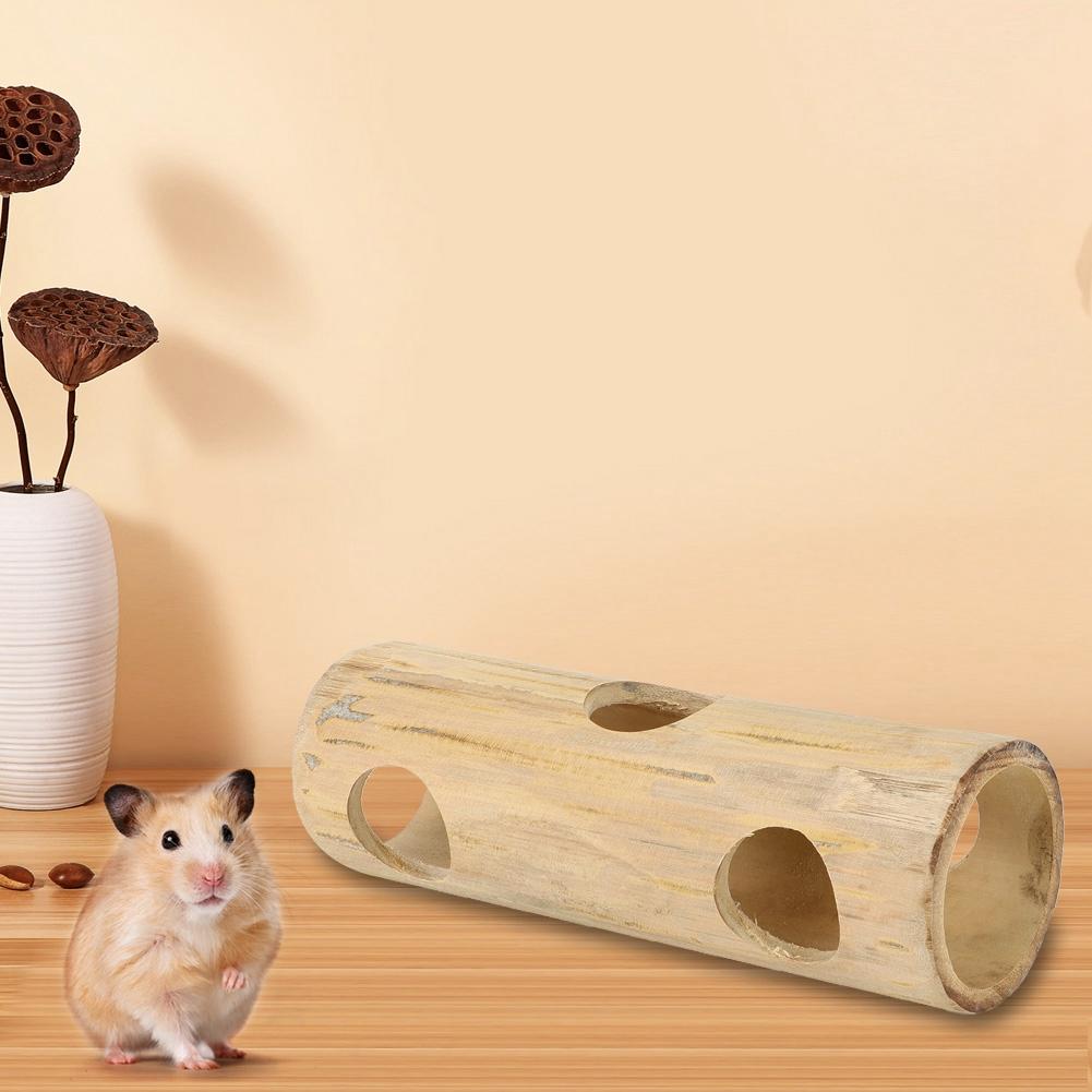 Pet Hamster Bamboo Tunnel Tube Shape Toy for Playing Tooth Grinding(S)