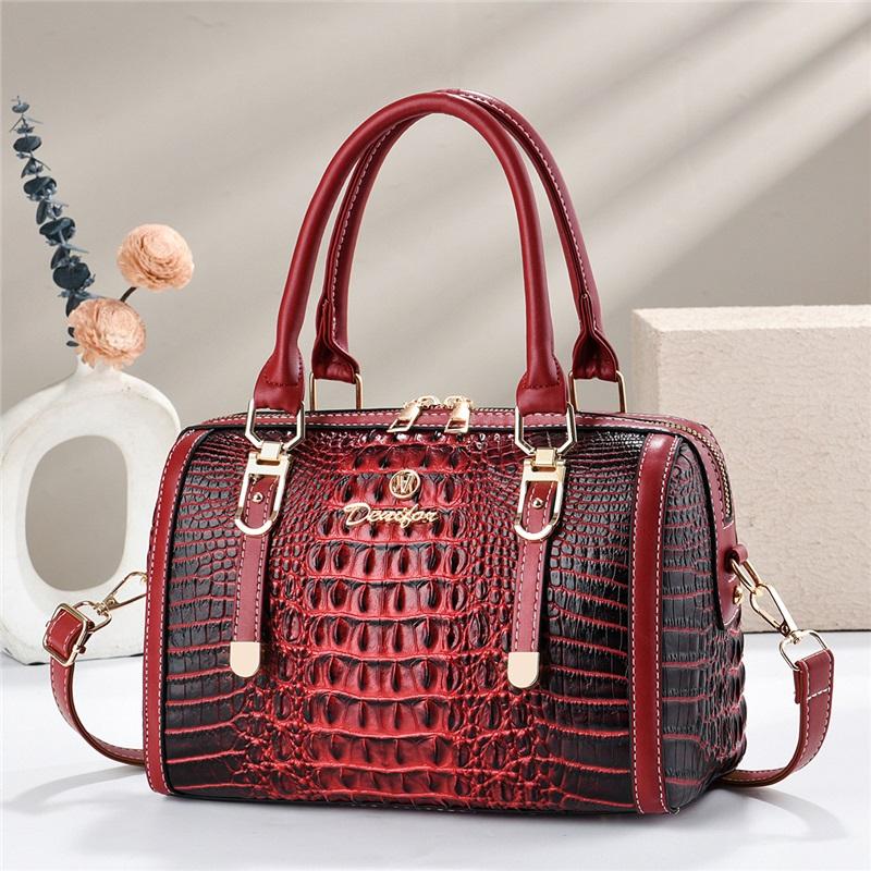 Premium Croc Print Boston Handbag For Ladies, Stylish Multiway Shoulder & Crossbody Daily Bag
