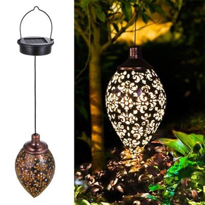 Outdoor Lantern Hollowed-out Art Light-control Iron Drop Water Shaped Solar Operated Garden Projection Light Lamp