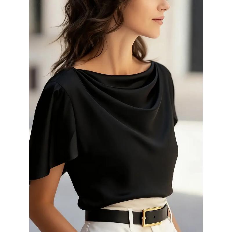 2026 New Women's Summer Commuting Versatile Satin Short-Sleeve Shirt Top