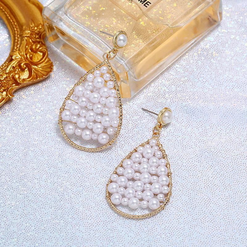 Retro personality pearl long stud earrings female versatile simple Internet celebrity temperament earrings fashion trendy earrings