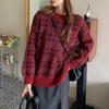 Autumn Winter Houndstooth Knitted Loose Sweater Women Pullover Tops Long Sleeve O Neck Casual Streetwear Women Knitwear Jumpers