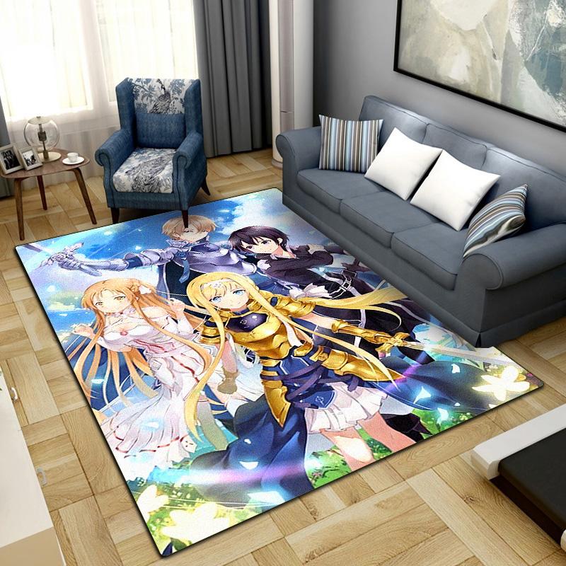 Sword Art Online Teppich Großer Teppich Rutschfeste Waschbare Fußmatte Gamer Zimmer Schlafzimmer Heimdekoration LXR87