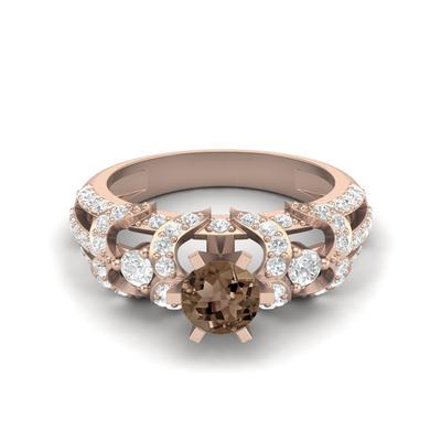 Six Claw Set 2.04 Ctw Round Smoky Quartz 925 Sterling Silver Rose Vermeil Solitaire Women Wedding Ring