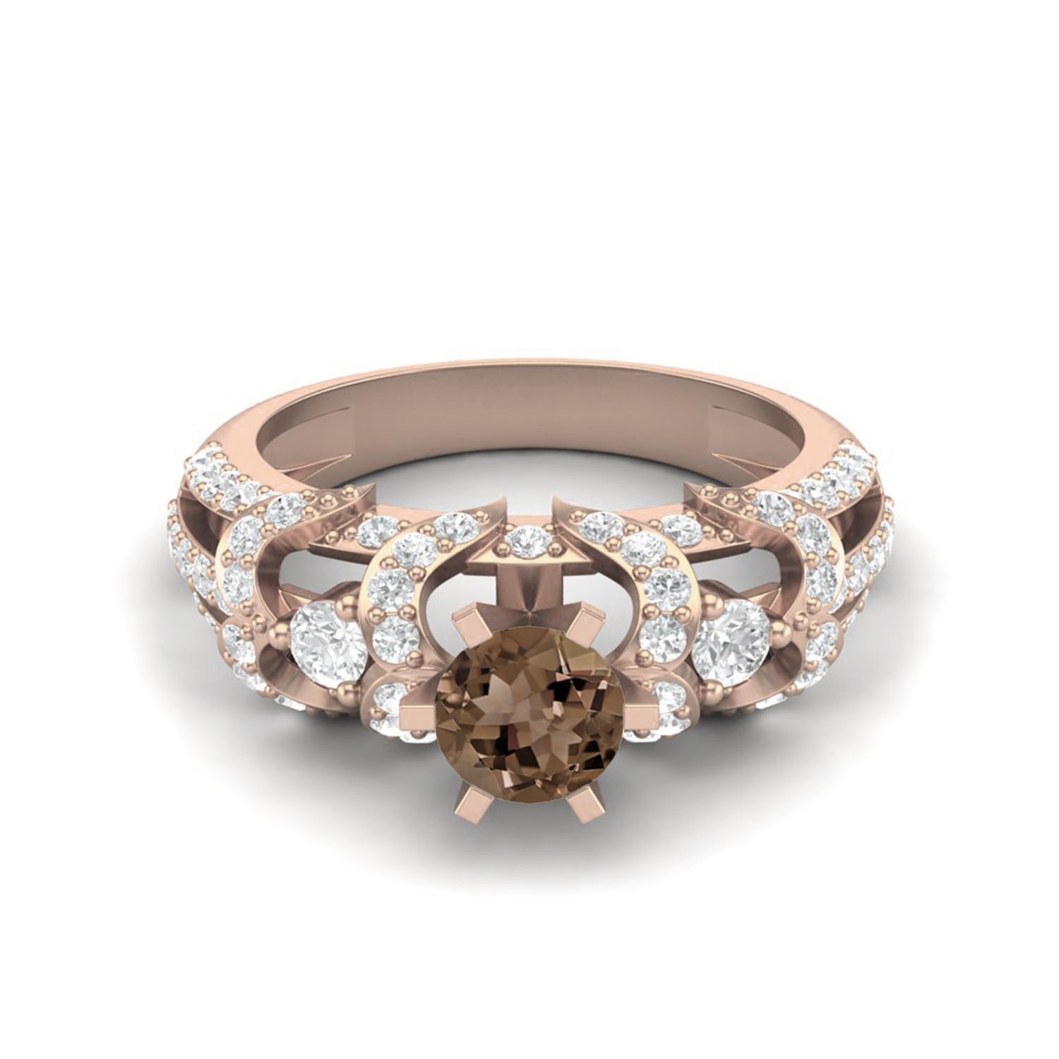 Six Claw Set 2.04 Ctw Round Smoky Quartz 925 Sterling Silver Rose Vermeil Solitaire Women Wedding Ring 8