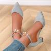 Summer Dress Party Modern Sandals 2025 Women's Ankle Strap High Heels Pointed Toe Pearl Metal Decoration Back Zipper Chunky Heel