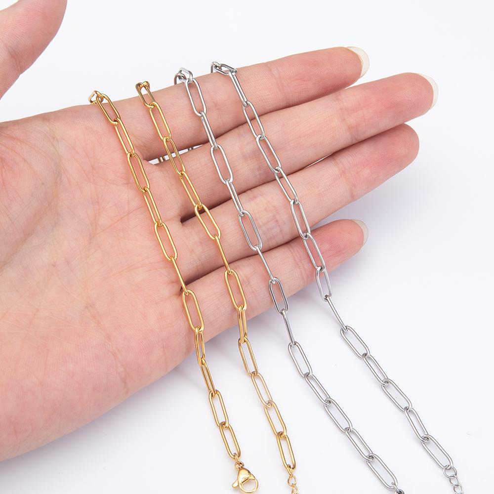 10pcs 5pcs 1pcs Stainless Steel Chain Hollow Frame Link Necklace Chains 5cm Extension Chain Lobster Clasp for DIY Jewelry Making