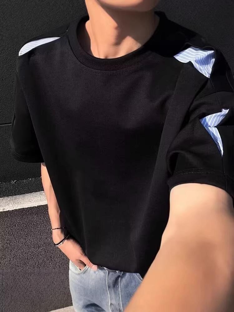 Unisex American Patchwork Short Sleeve T-shirt - Casual Summer Style, Loose Fit Round Neck.
