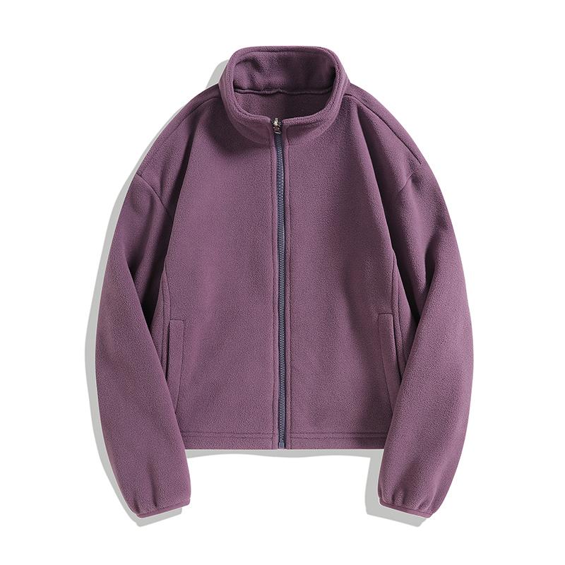 Women's Short Fleece Jacket for Autumn and Winter Outdoor Sports with Thick Fleece, Double-sided Fleece Cardigan Top