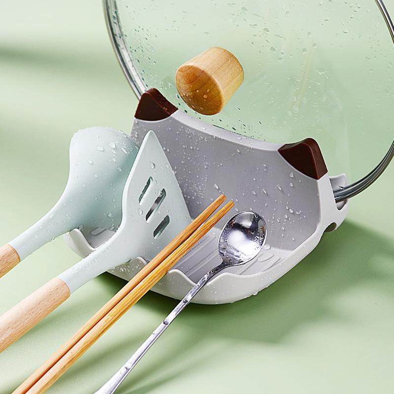 High-Quality Multifunctional Pan Pot Lid Holder Stand Rack Spoon Rest Pot Lid Spatula Soup Spoon Storage Shelf Kitchen
