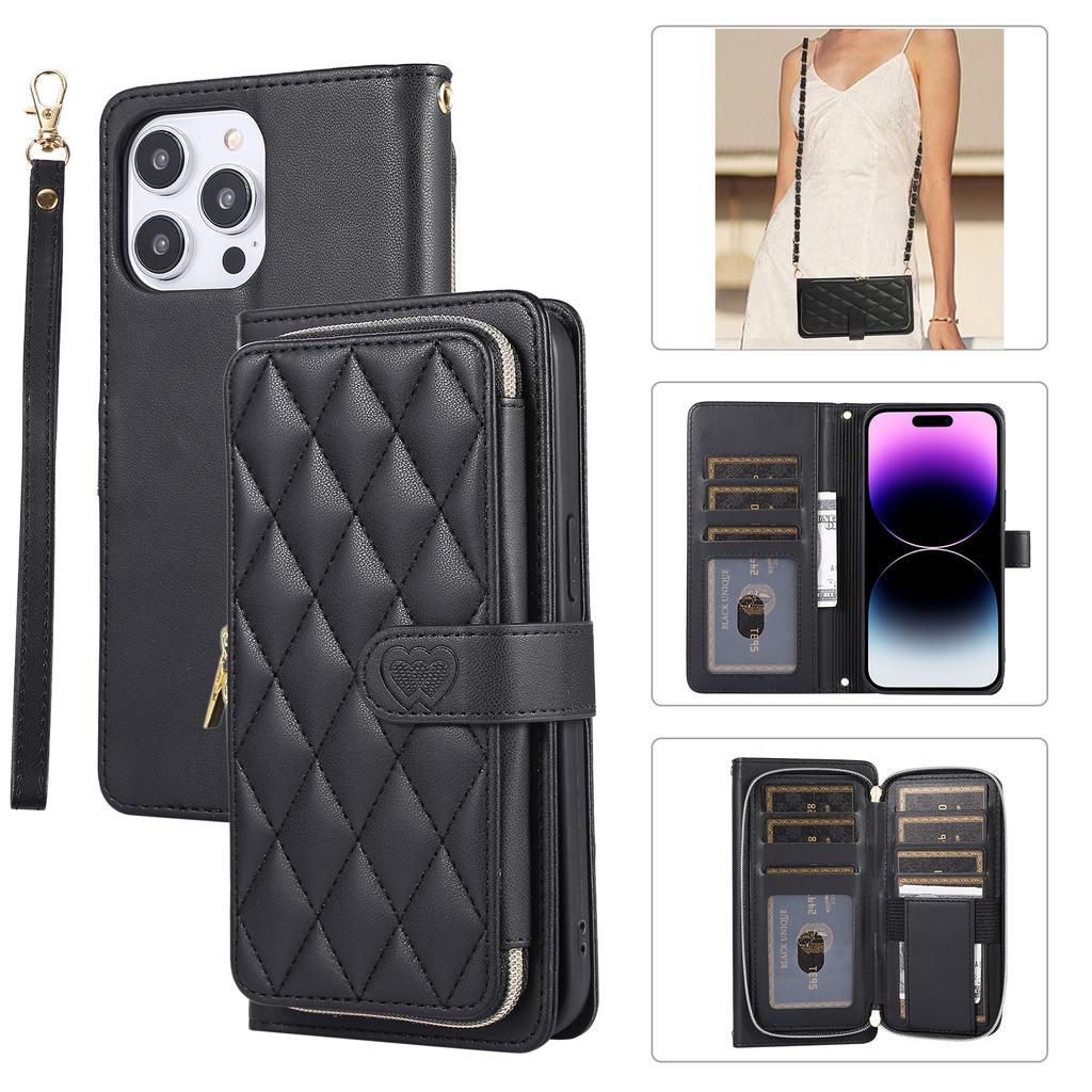 Crossbody Wallet Metal Chain Zipper Leather Case for iPhone 15 14 13 12 Pro Max Xs Max Xr 8 /Samsung S24 S23 S22 S21 Ultra Plus A14 A13 A54 A53 A52