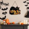 2D Flat Wood Sign Halloween Hanging Door Sign, Cute Cat Wooden Front Pet Name Tag Hanger with Hemp Rope for Porch Wall Indoor Home Decor