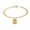 Punk Initial Letter Square Charm Bracelet Female Gold Color Stainless Steel 3mm Flat Snake Chain Link Bracelet for Women Jewelry