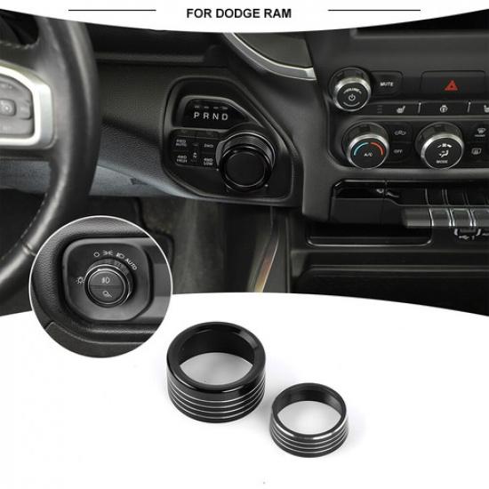 Headlight Control+Gear Shift Switch Knob Cover Ring For Dodge RAM 1500 18+ Black