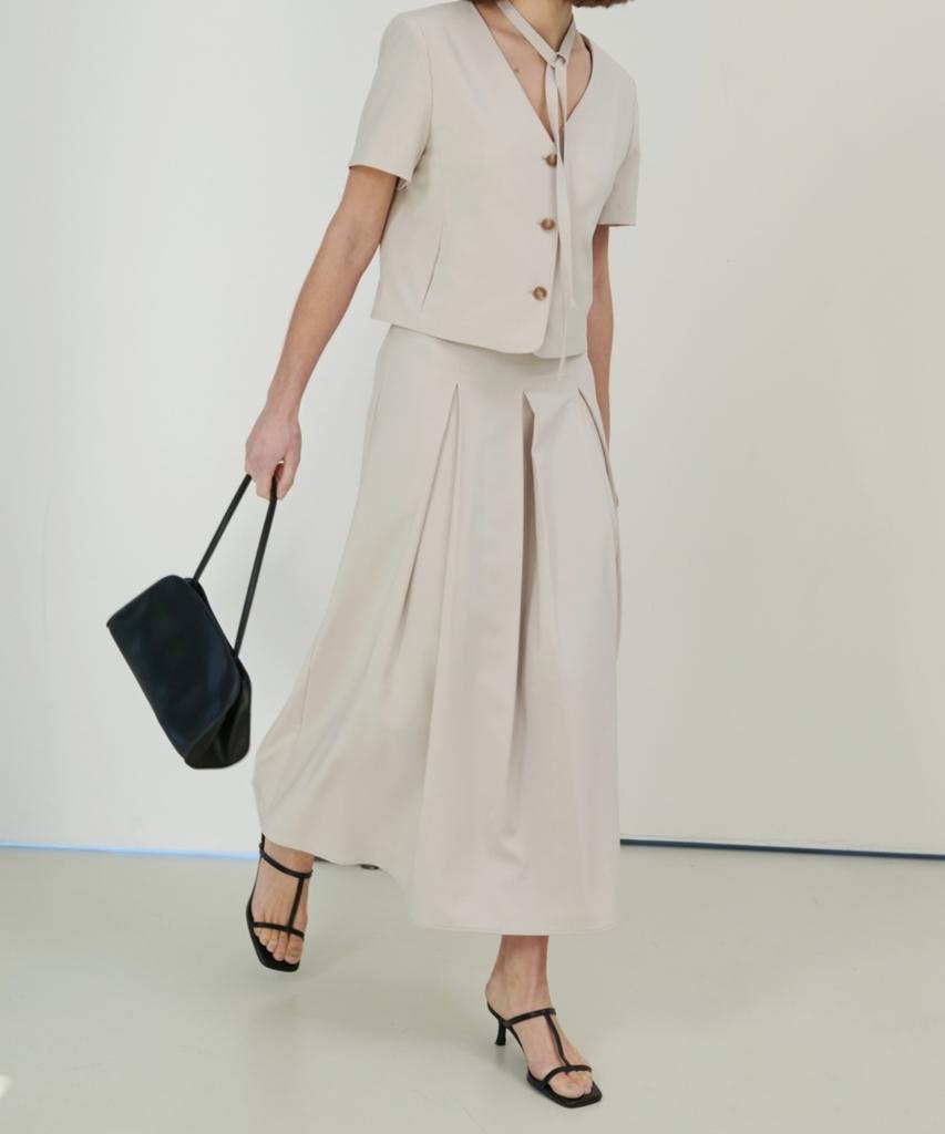 Owaiwai Belle Pleated Skirt_Beige