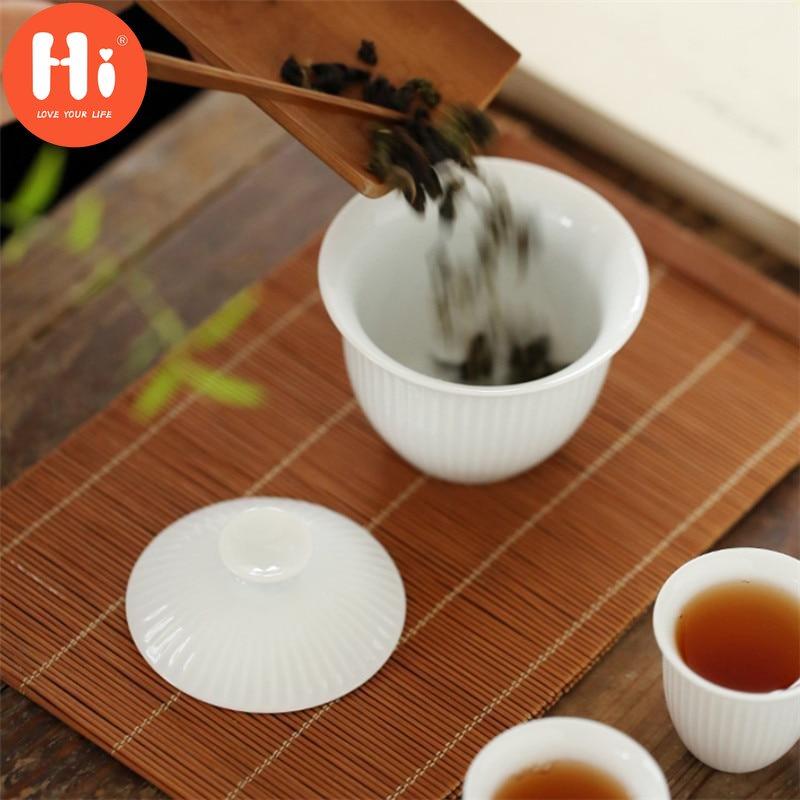 Hi Modern Jade Clay Shadow Green Kung Fu Gaiwan Ceramic Tea Bowl with Cover White Porcelain Office Teacup Drinkware