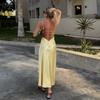 LYRIA Yellow Elegant Stain Women's Sling Dress Sexy Backless Sleeveless V Neck High Waist Evening Gown Summer Chic Lady Partywear 2025