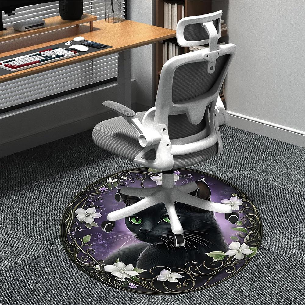 

1PC Black Cat Chair Carpet for Office, Indoor Non-Slip Washable Carpet, Soft Comfortable Mat For Office Room yy250930167 80cm by 80cm