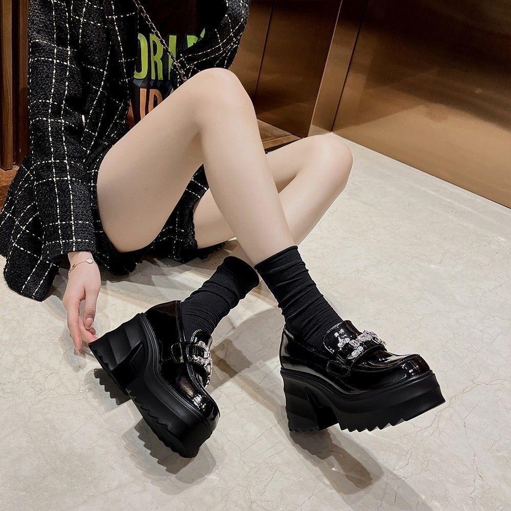 Women's Loafer Shoes  Spring Autumn New  British Style Chunky Heel Thick High Heel Versatile Small Leather Shoes
