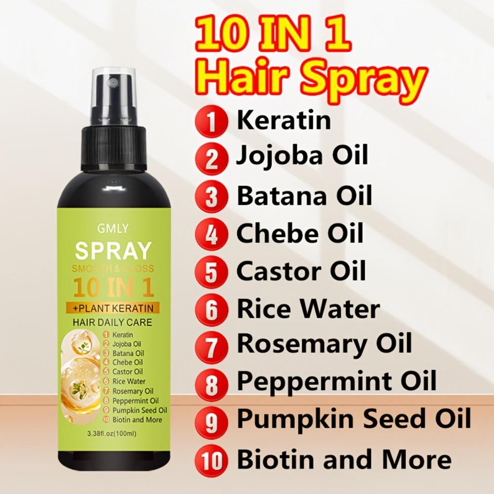 10-In-1 Leave-In Hair Care Spray, Salon-Grade Heat Protection Formula with Argan Oil, Keratin, And Coconut Oil, Delivers Tenfold Hair Care Benefits,