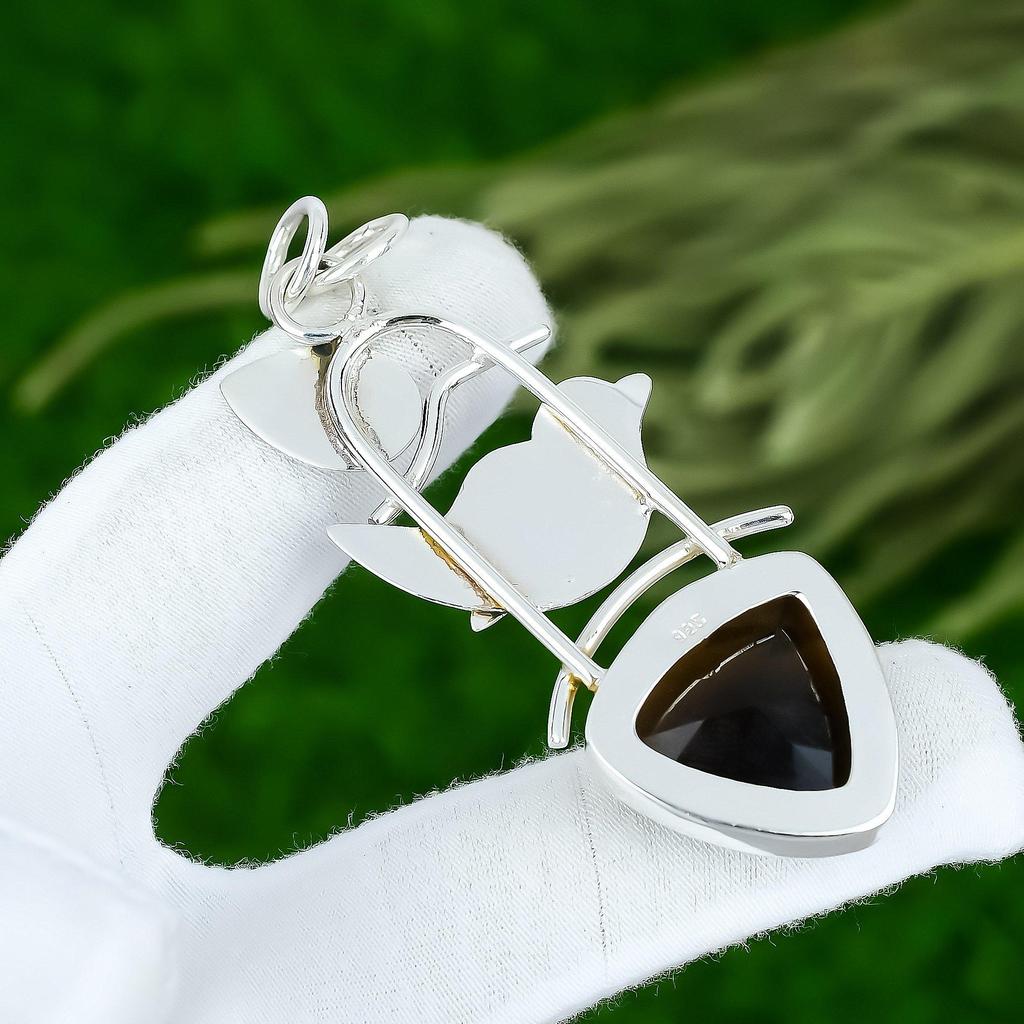 Natural Smoky Quartz Gemstone Jewelry 925 Sterling Silver Pendant For Women
