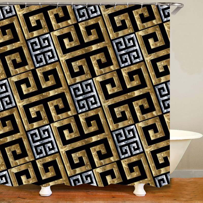 Geometric Grecian Key Meander Mandala Pattern Shower Curtain And Rug Set Abstract Geometric Bathroom Mats Rugs Toilet Decor Mat