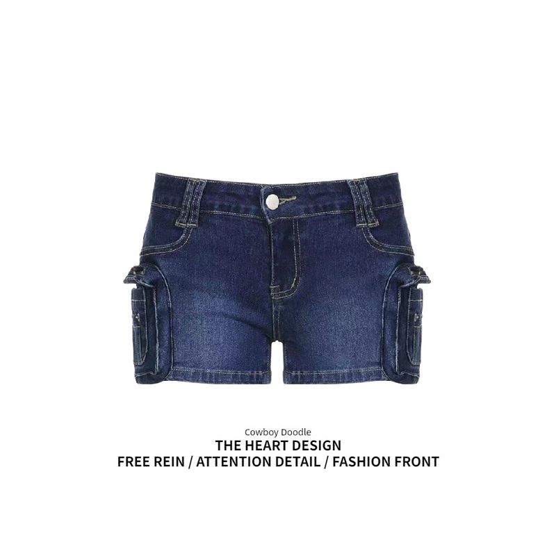 

Модные шорты супермини из денима в стиле локомотив с сексуальными трехмерными карманами, женские, сексуальные, с низкой посадкой, стильные, облегающие, повседневные модные брюки Blue S