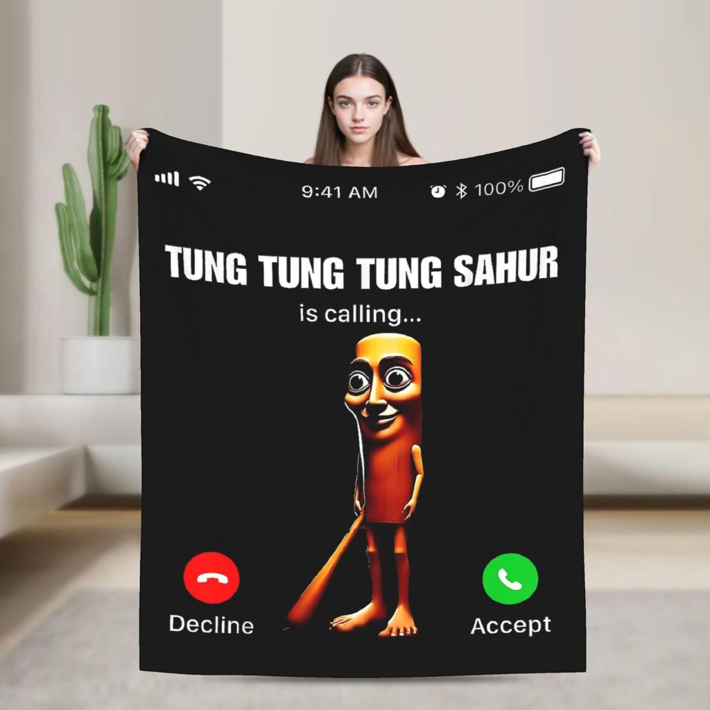 Tung Tung Tung Sahur Italian Brainrot Blanket Flannel Spring/Autumn Soft Throw Blanket for Bedding Car Plush Thin Quilt
