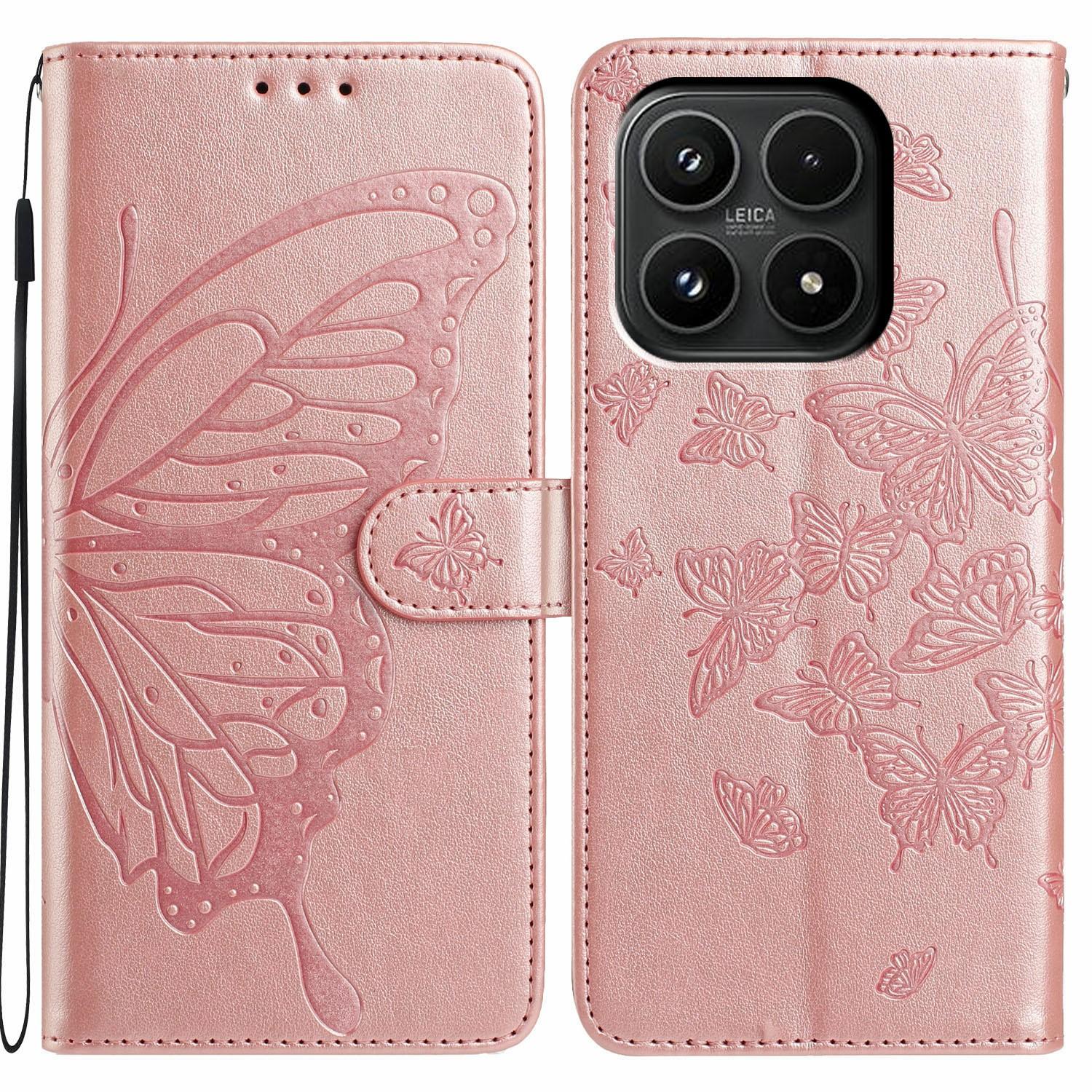 

For Xiaomi 17 Case Butterfly Imprinted Wallet Stand PU Leather Flip Phone Cover with Strap