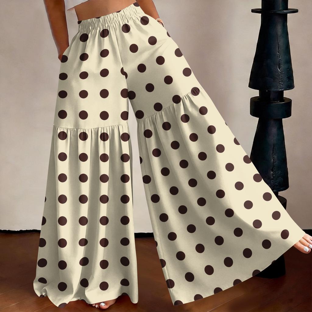 Damen High Waist Weite Beine Hose Lockerer Schnitt Leicht Fließend Bedruckte Lässige Hose Elastischer Bund Palazzo Hose