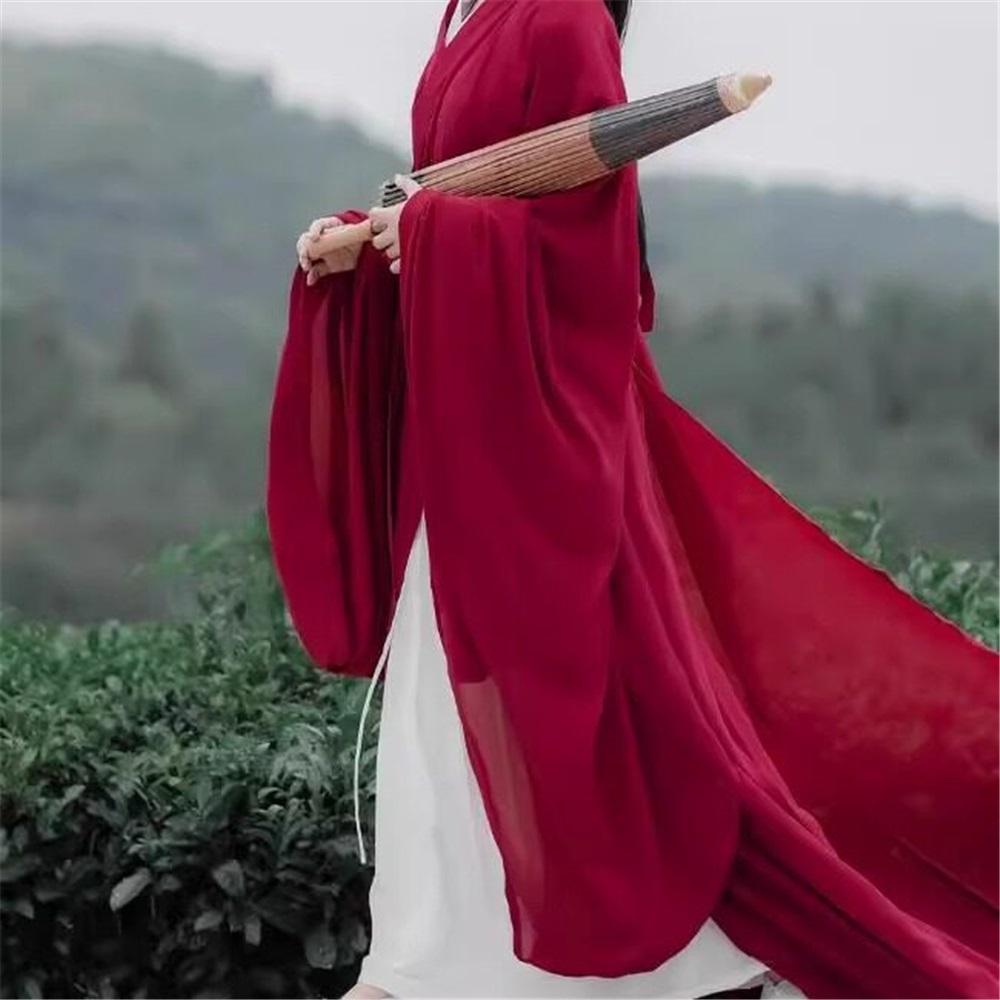 Elegant Chinese Traditional Hanfu Set, Flowing Wide Sleeve Robe with Trailing Straight Hem, Cold Style Fairy Photography Outfit