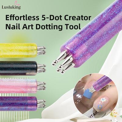 Arte de Uñas DIY Herramienta de Punteado de 5 Pétalos Creador de Flores Punta Fina de 1.8 mm Recogedores de Pedrería Mango con Purpurina Herramientas de Manicura para Uñas Pinceles