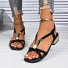 Fashion Bohemia Metal Flower Decoration Cross Strap Sandals Women 2025 Summer Medium Heel Sandals Fashion Slip on Beach Shoes Women