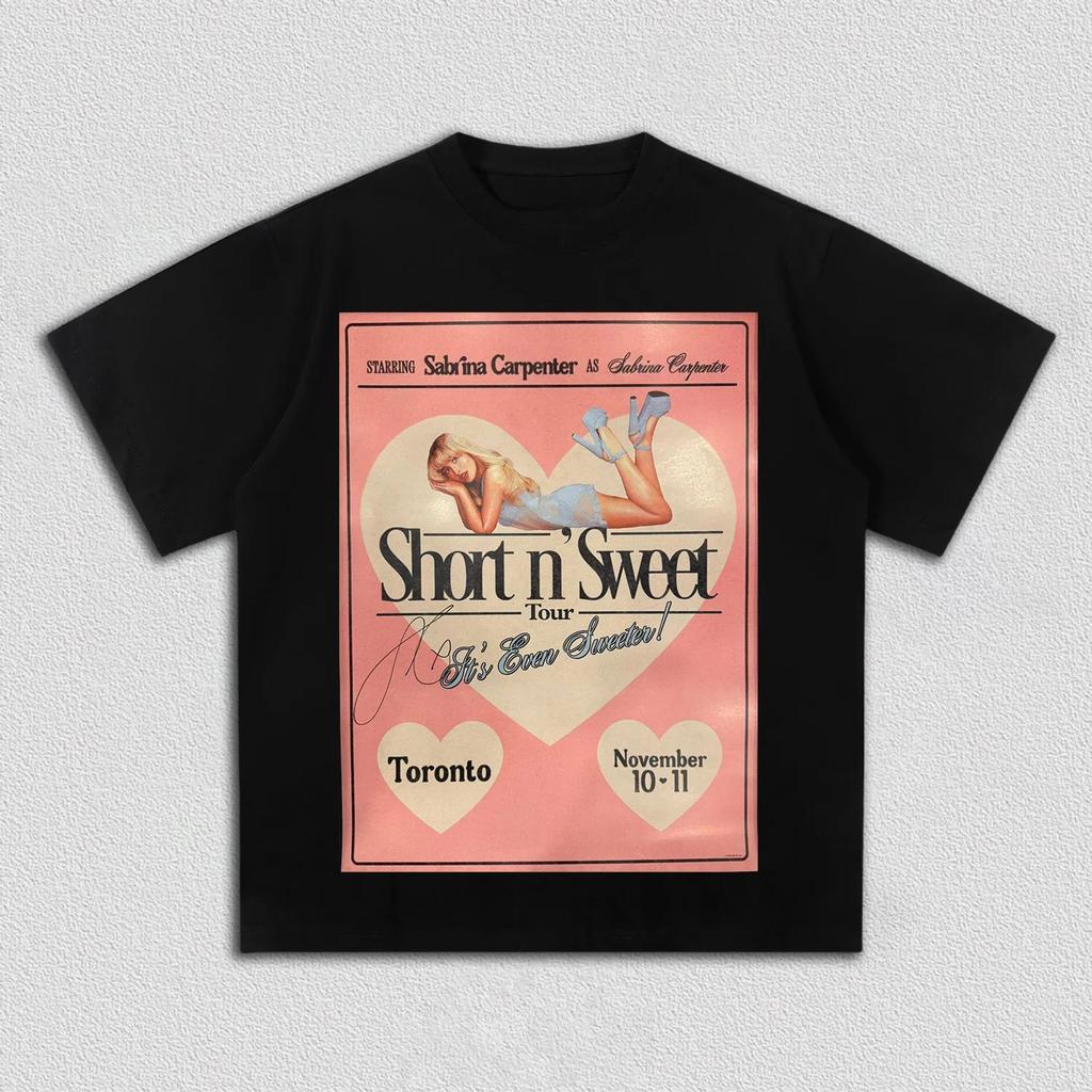 Sabrina Carpenter Short N Sweet Tour Graphic T Shirt 2026 Summer Unisex Women Retro Heart Pop Music Cotton Oversized Streetwear