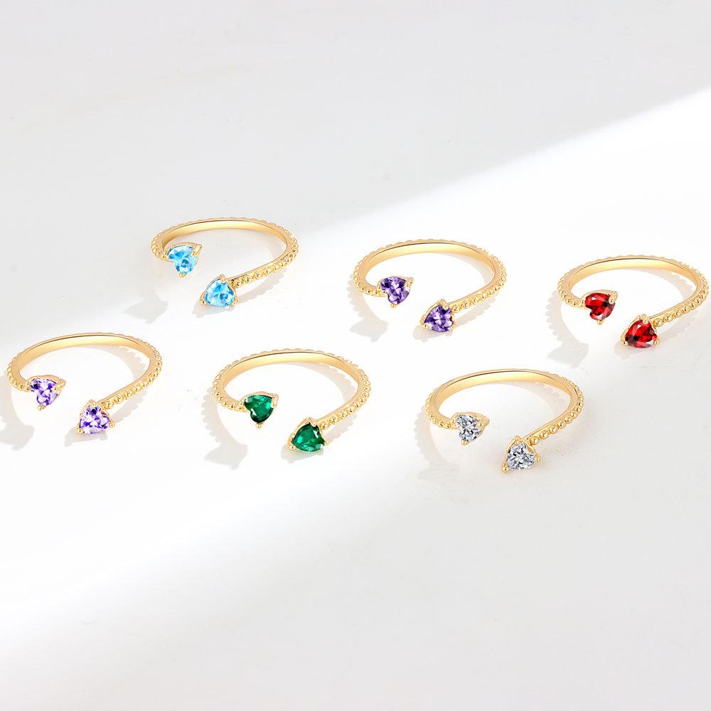 Distinctive and Individual Jewellery 12 Birthstones Double Heart Zirconia Open End Ring Personalised Light Luxury Haute Sense Fashion Trends Ring
