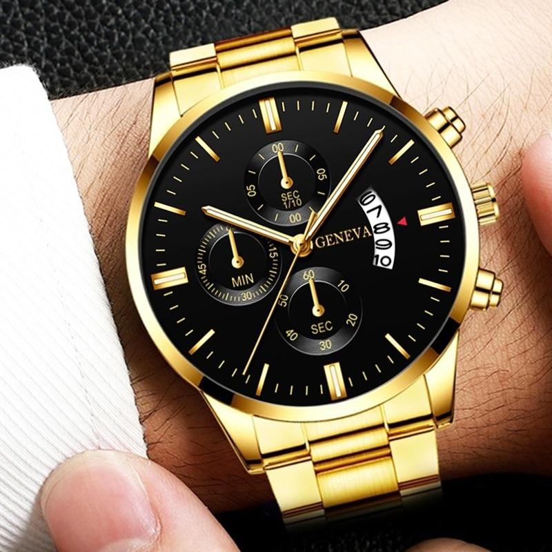 Fashion Men Gold Stainless Steel Watch Luxury Calendar Quartz Wrist Watch Mens Business Watches for Man Clock Reloj Hombre