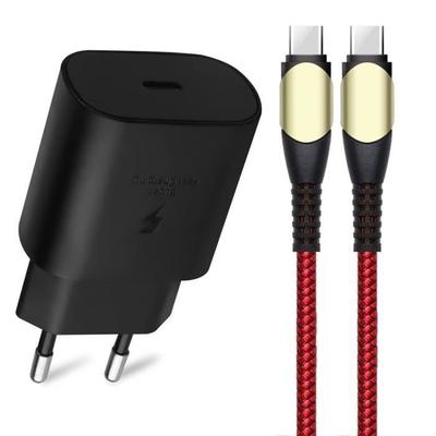 25W Fast Charger - Xiaomi - 1M USB-C Cable - Red Nylon - Compatible Redmi Note 10/11/12