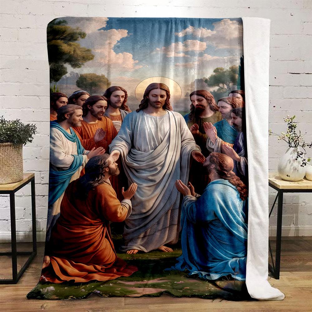 Jesus and Disciples Religious Blanket Printed Blanket for Living Room Bed Couch lunch break Soft Cozy Blanket for Friend's festival Gift