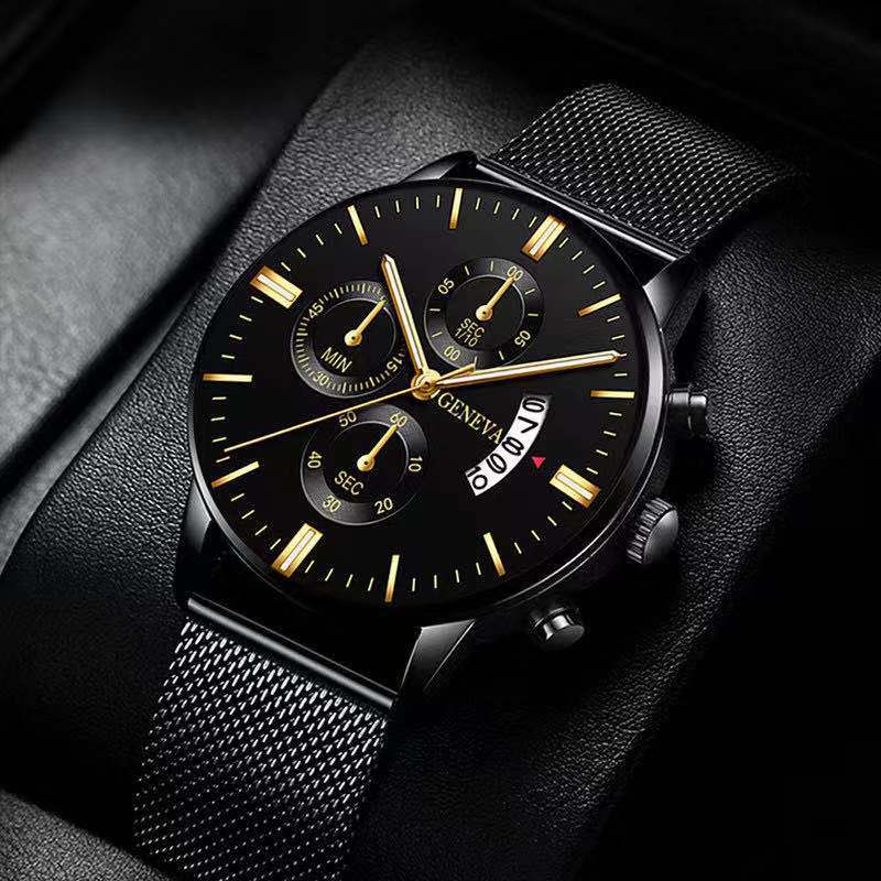 Blue Men'S Mesh Strap Watch Men'S Quartz Calendar Watch Fashion Business Watch
