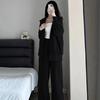 Grey Student Casual Hoodie and Cardigan Set: Trendy Two-Piece Sportswear
