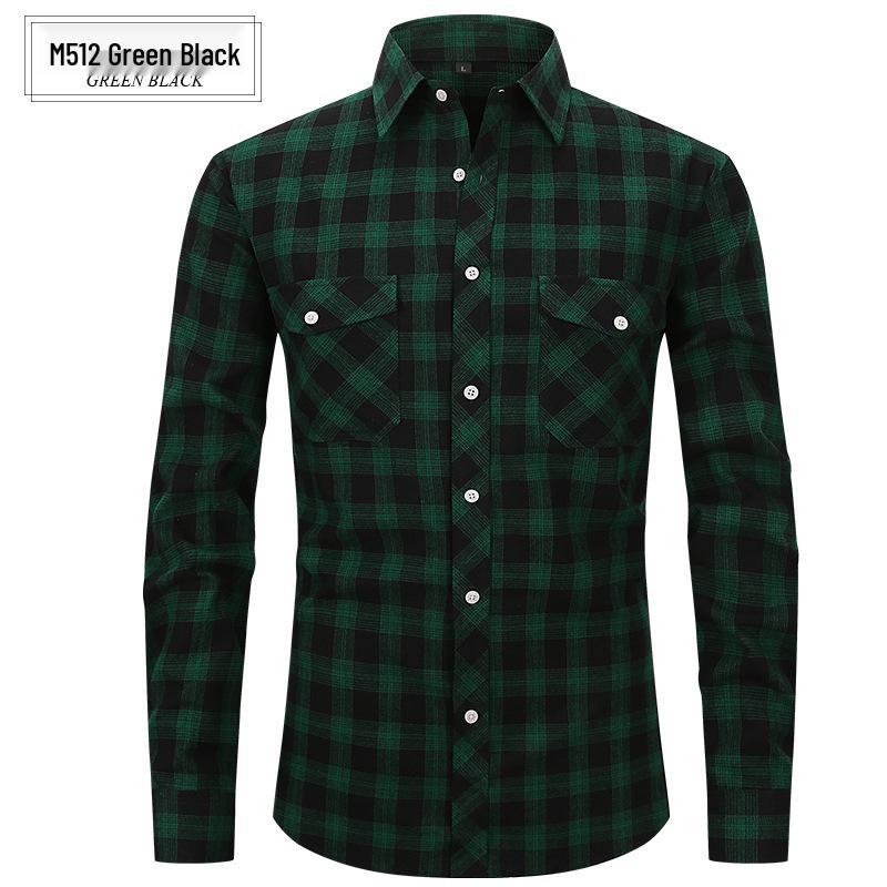 Lente Zomer Slim Fit Geborsteld Ruit High-End Lange Mouw Dubbele Zak Heren Flanellen Overhemd
