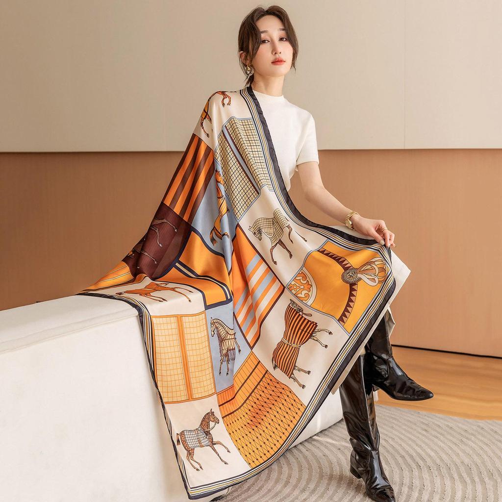 Damen 110cm Bedruckter Kunstseidenschal: Vielseitiges Hals-, Strand- und Sonnenschutz-Wickeltuch