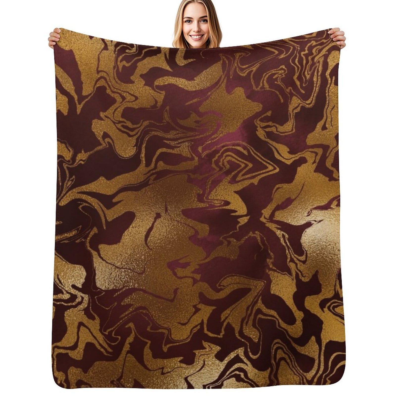 Marble Burgundy and Gold Swirled Pattern Throw Blanket Wrinkle Resistant Lightweight Blanket Size: 75*100cm, Weight: 230 GSM