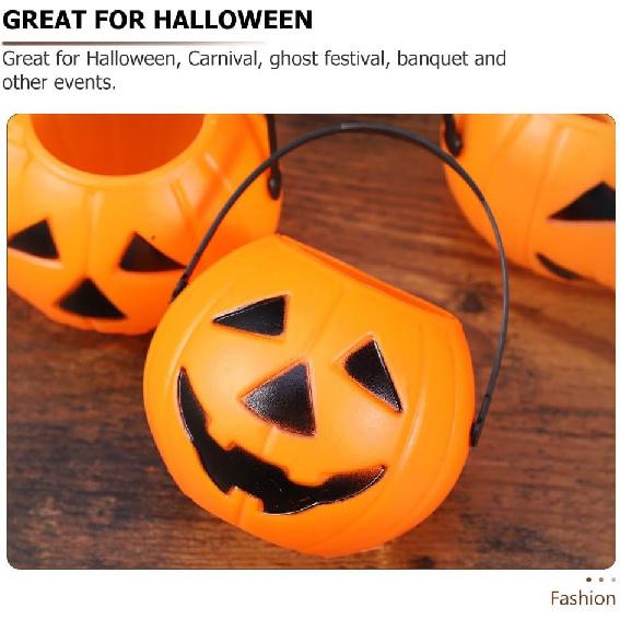 Vaguelly 15Pcs Halloween Pumpkin Bucket Trick or Treat Pumpkin Bucket with Handle Small Candy Holder Plastic Orange Jack O Lantern Candy Basket Bags