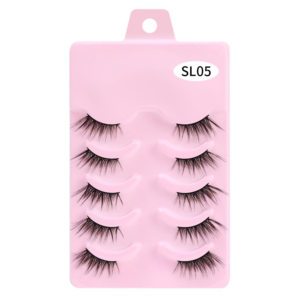 Halv øyevipper 5 par naturlige fluffy falske øyevipper Manga Lash 3D Faux Mink vipper Myk vingede vippeforlengelse Makeup Tool