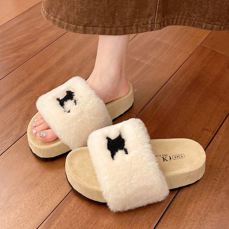 Platform Plush Shoes Women's Outdoor 2025 Autumn Winter New Warm Cotton Slippers Comfortable Indoor Non Slip Slippers
