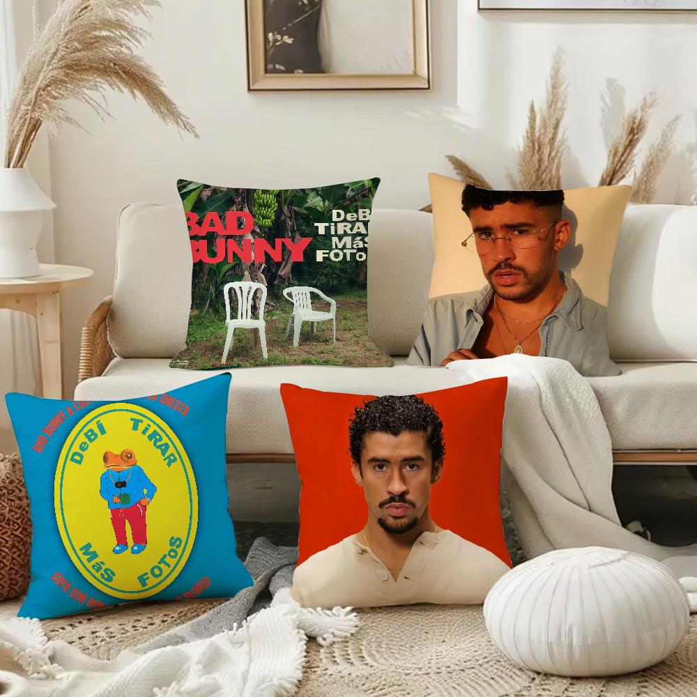 Rapper B-Bad B-Bunny Debi Tirar Mas Fotos Kissenbezug Büro Kissen Geeignet Für Sofa Auto Schlafzimmer Dekorativer Kissenbezug
