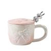 Embossed Pearlescent Bow Ceramic Cup with Lid and Spoon Gradual Change Color Girl Student Couple Office Drinking Water Mug