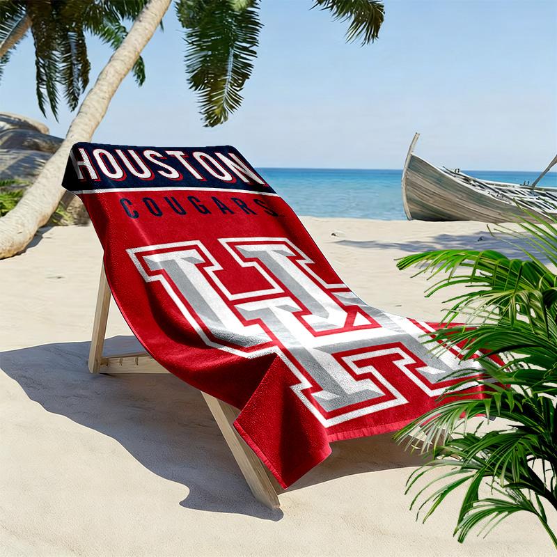 Houston Cougars Print Beach Towel, Large Soft Quick Dry Towel for Beach Camping Swimming