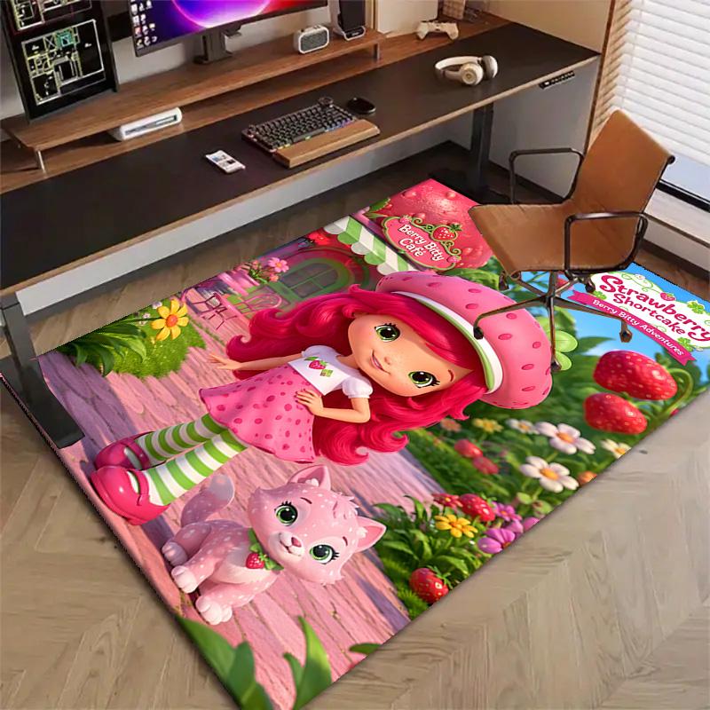 1pc Princess Strawberry Design Printed Area Rug Carpet for Bedroom Living Room Home Decor Rugs Mat Non Slip Mat Rug for Bedside